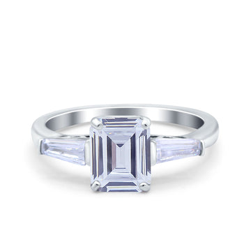Art Deco Wedding Ring Emerald Cut Simulated Cubic Zirconia 925 Sterling Silver